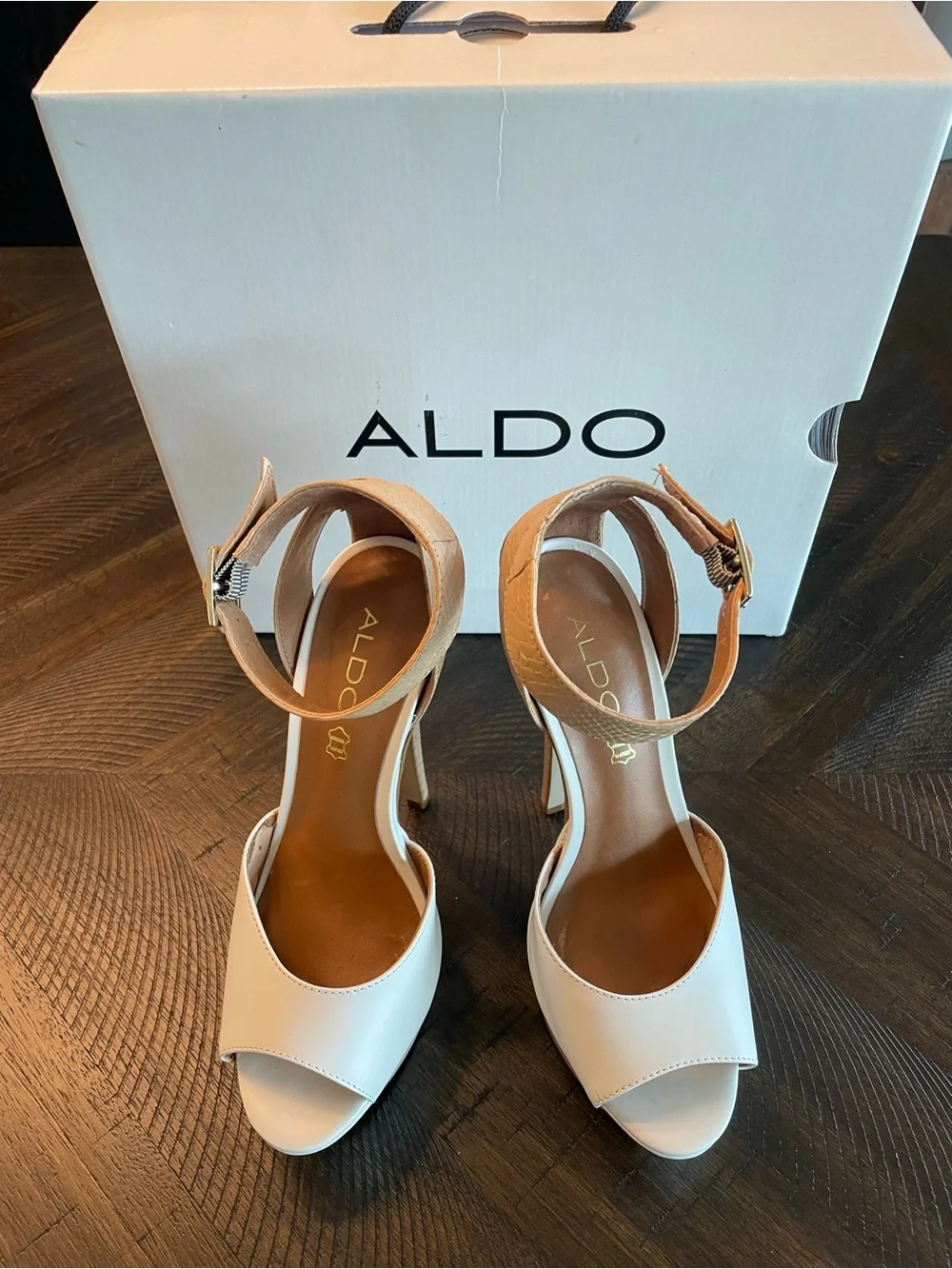 Aldo Ivory Ankle-Strap Platform Heels